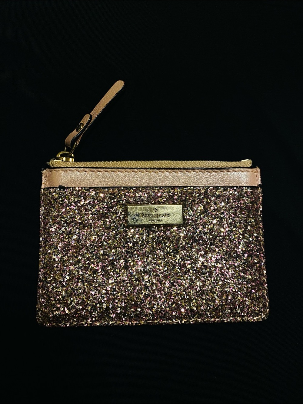 kate spade Glitter Zip Wristlet in Rose and Gold